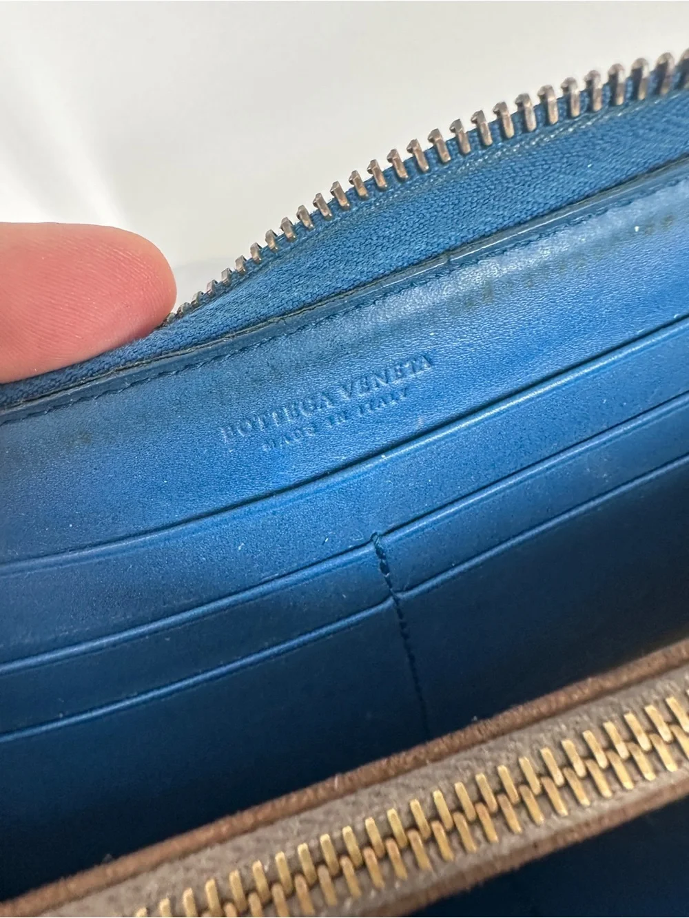 Bottega Veneta blue woven intrecciato long zip wallet